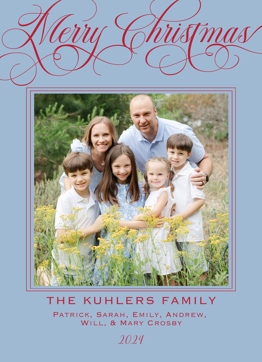 Merry Christmas Script Christmas Card - Light Blue