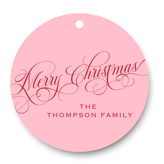 Merry Christmas Round Gift Tag - Pink