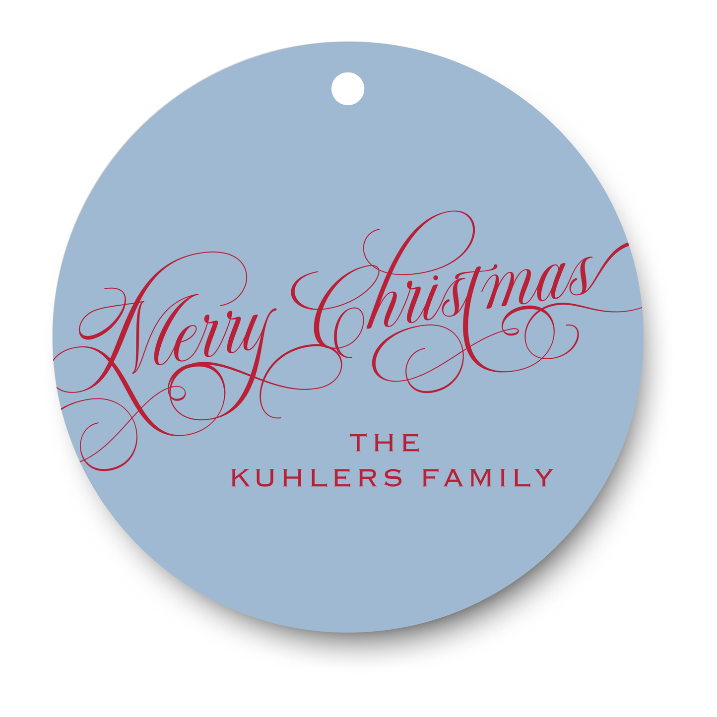 Merry Christmas Round Gift Tag - Blue