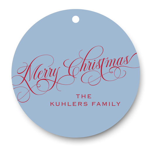 Merry Christmas Round Gift Tag - Blue