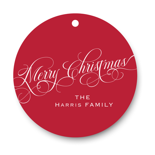 Merry Christmas Round Gift Tag - Red