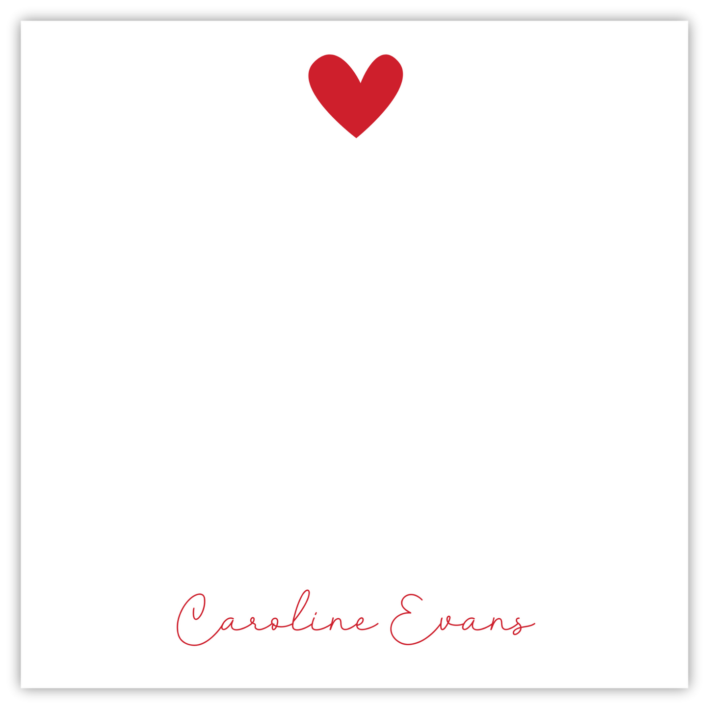 5x5 square notepad with heart and script name, ShooFly Paper Co. Auburn, Alabama