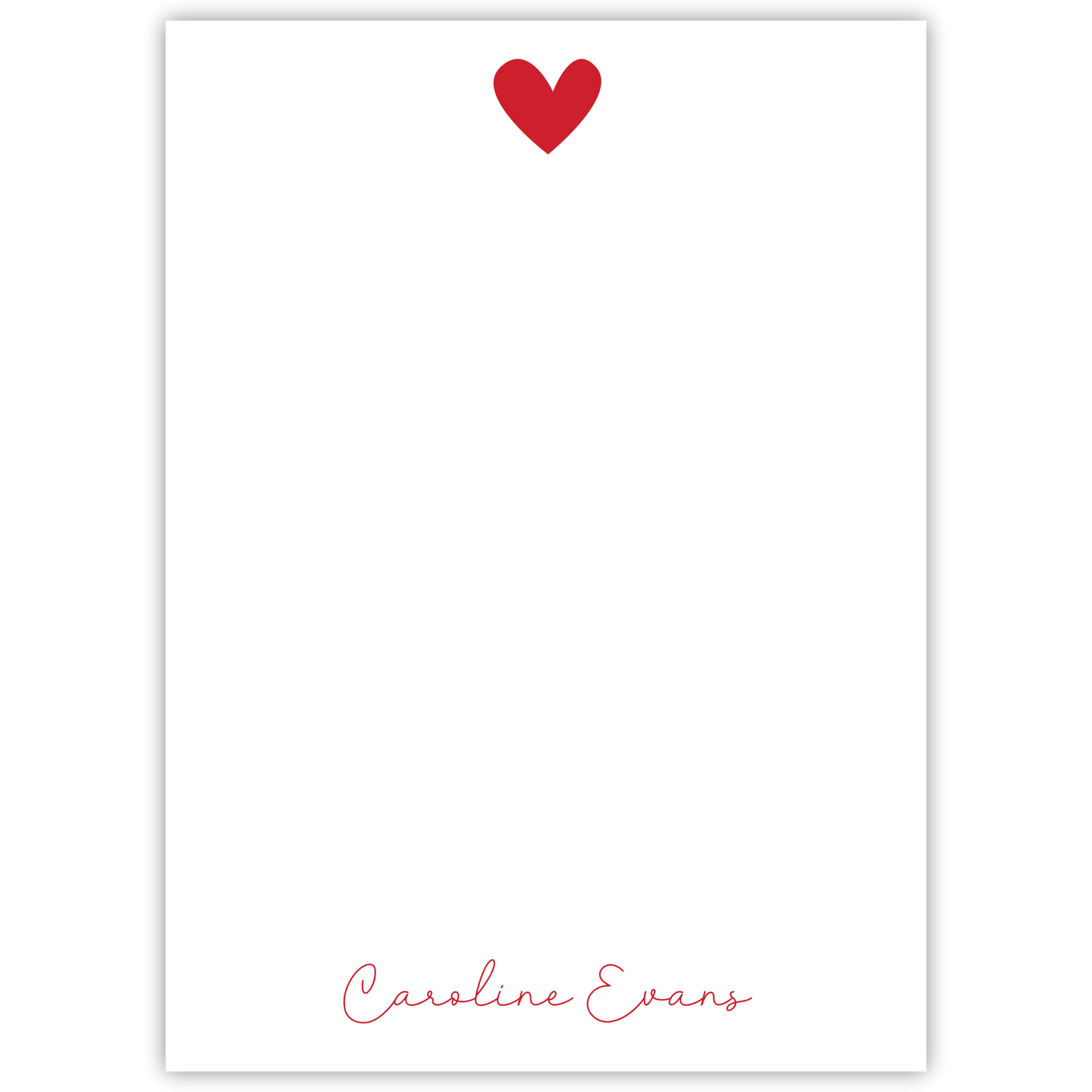 heart notepad with script name, ShooFly Paper Co. Auburn, Alabama