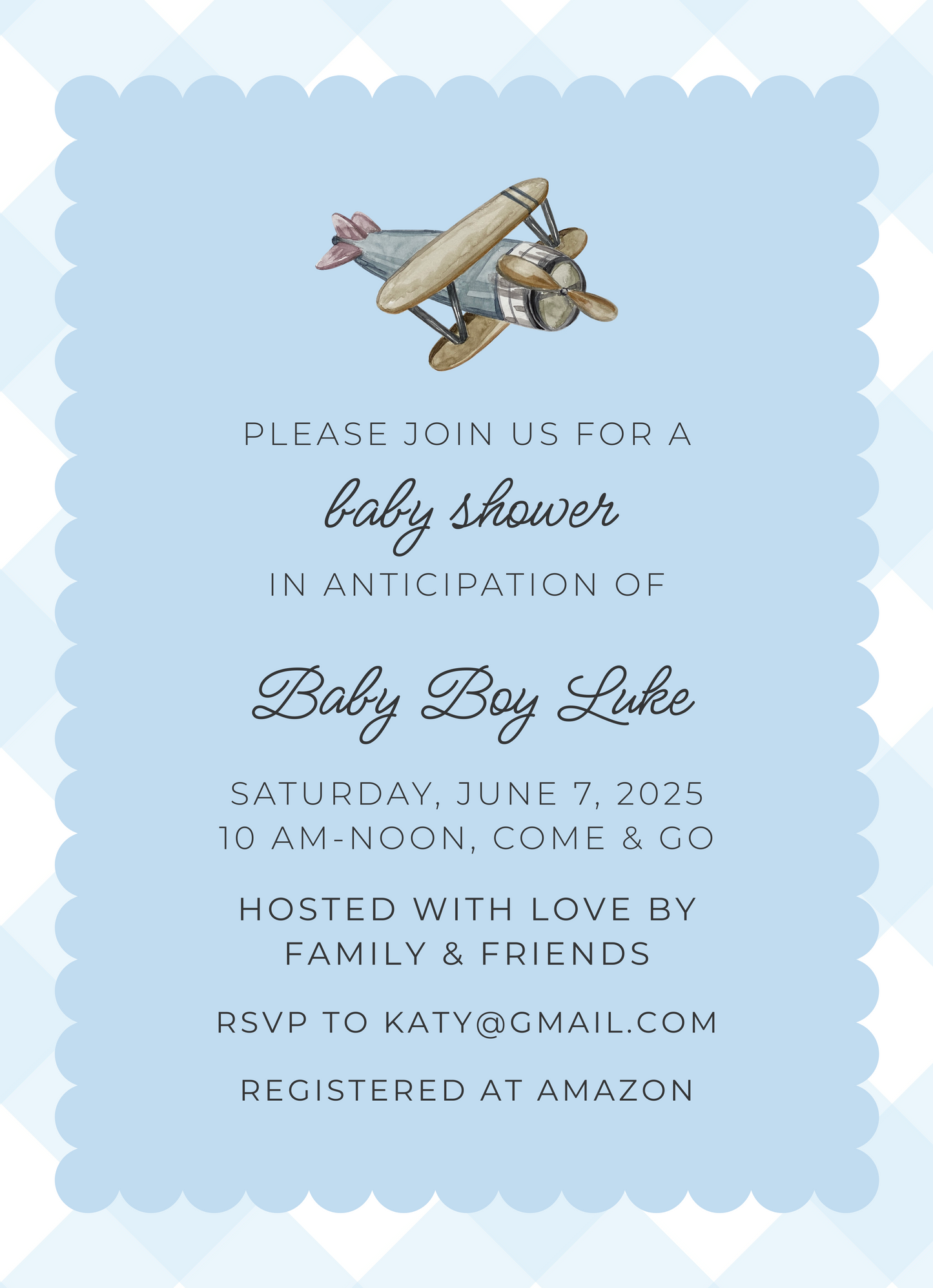 invitation for airplane baby shower, ShooFly Paper Co. Auburn, AL