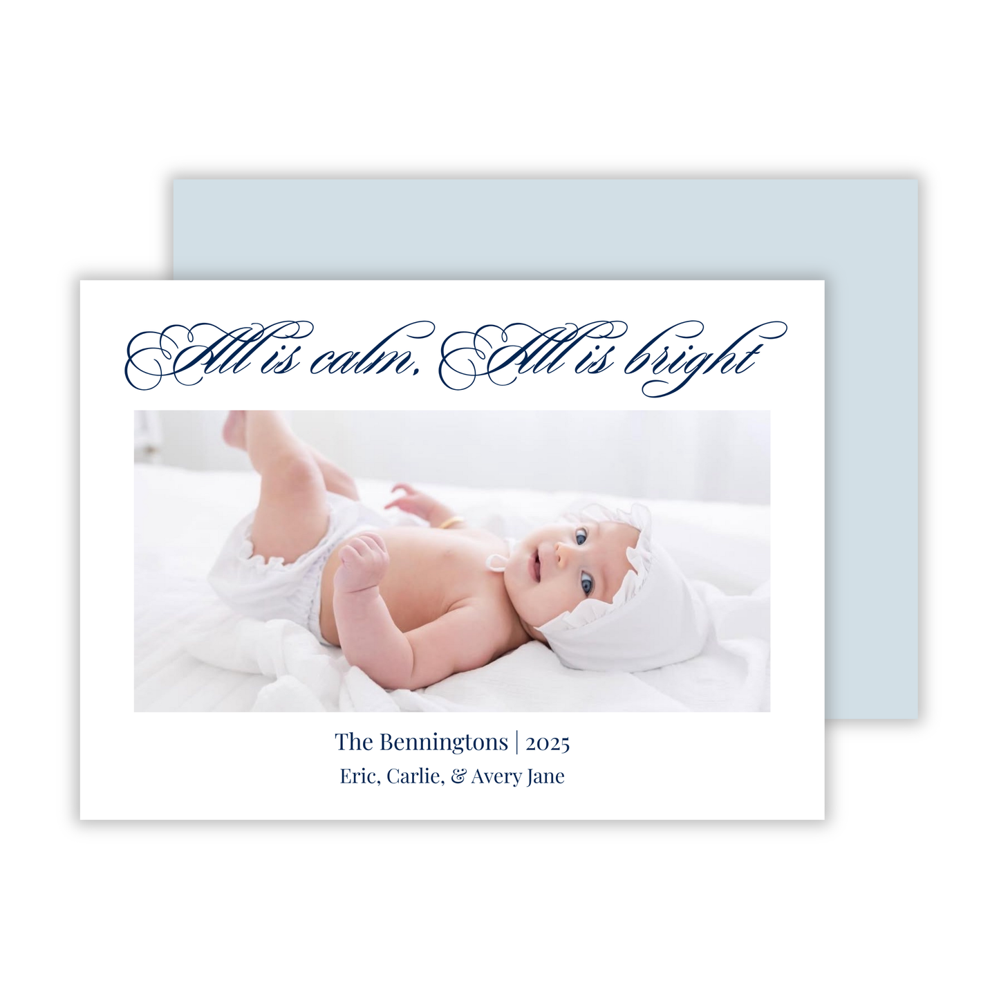 photo christmas card birth announcement, all is calm all is bright, ShooFly Paper Co. Auburn, Alabama