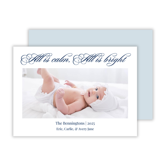 photo christmas card birth announcement, all is calm all is bright, ShooFly Paper Co. Auburn, Alabama