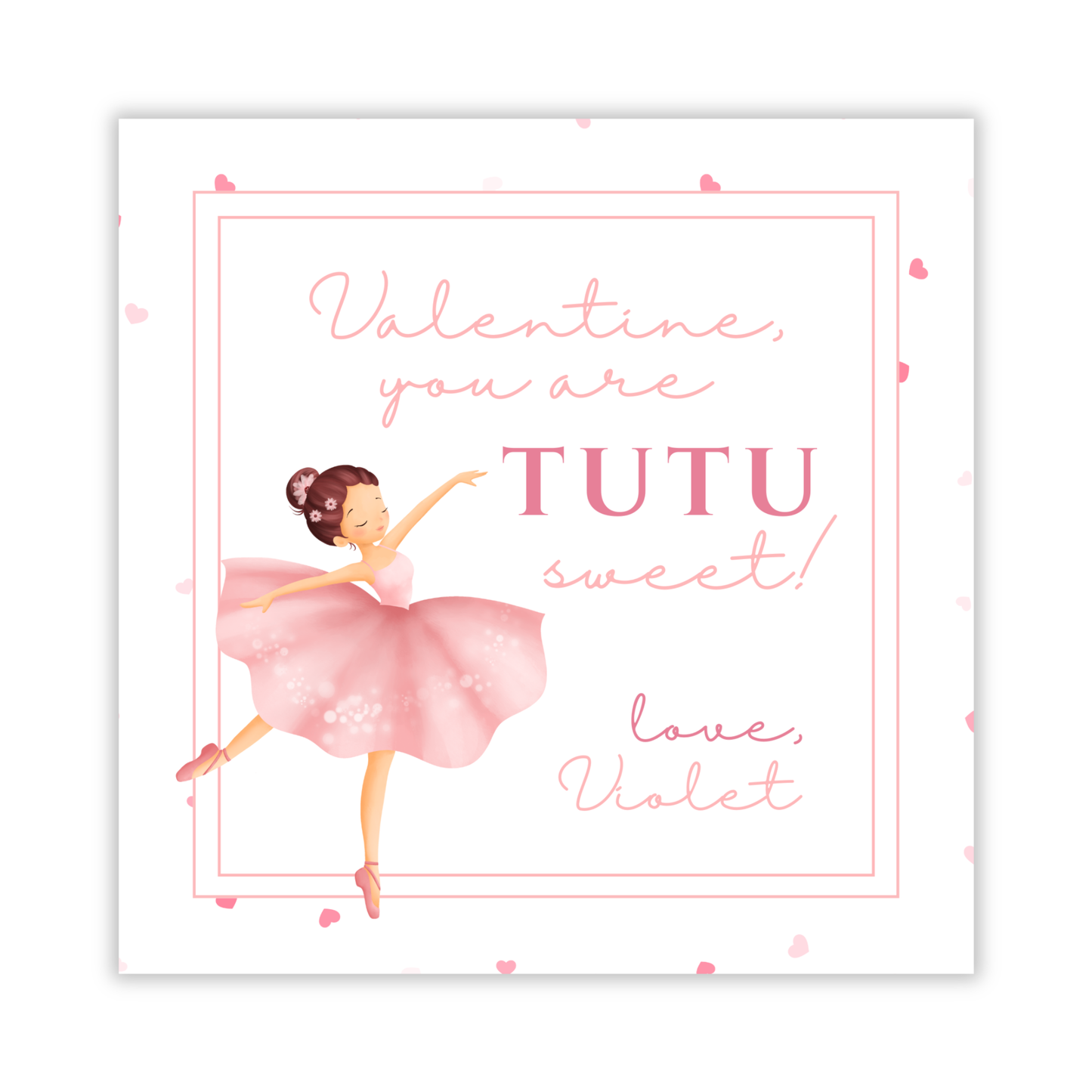 valentines gift tag with ballerina and hearts, you are tutu sweet, ShooFly Paper Co. Auburn, Alabama
