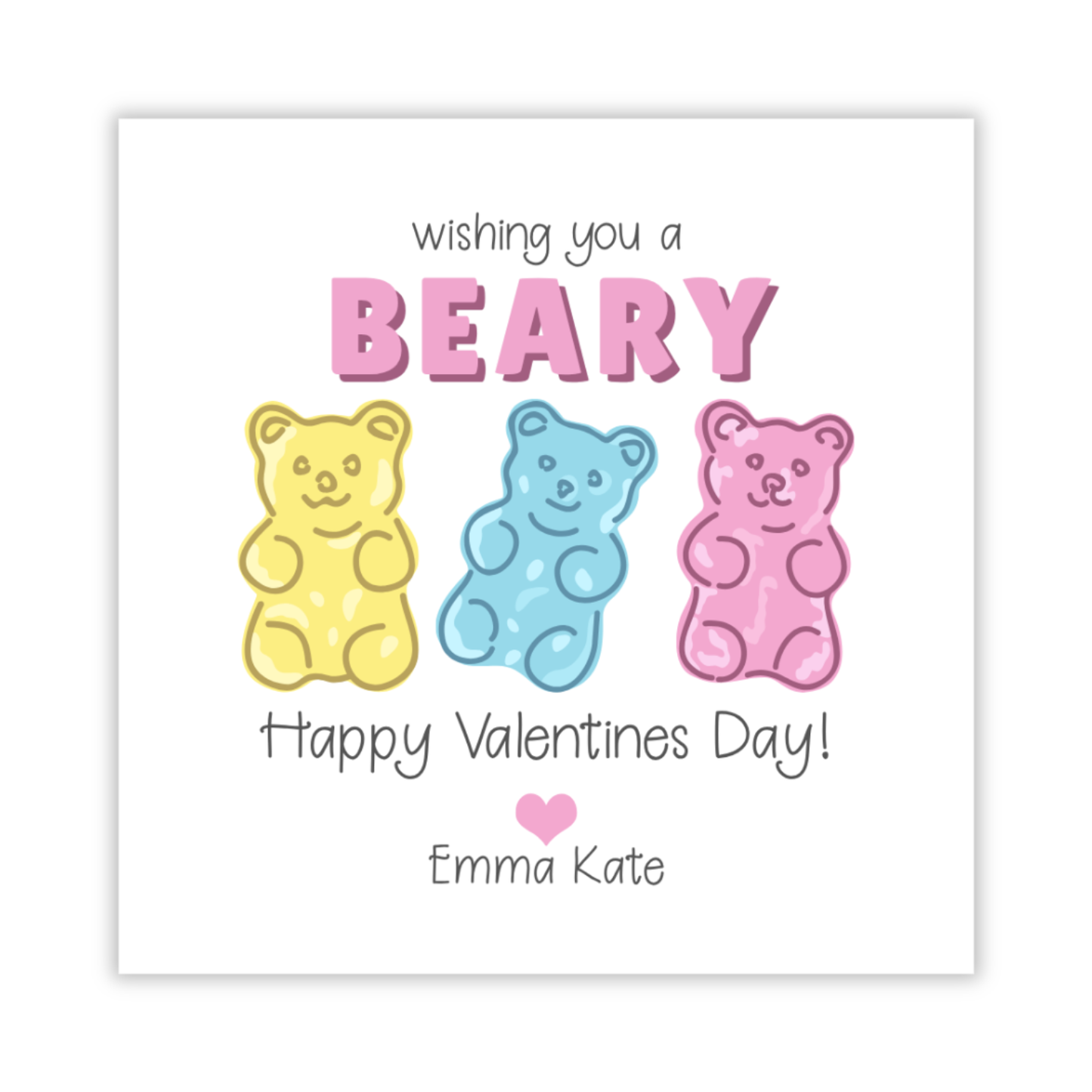 personalized gift tag with drawn gummy bears and "bears" happy valentines day, ShooFly Paper Co. Auburn, Alabama