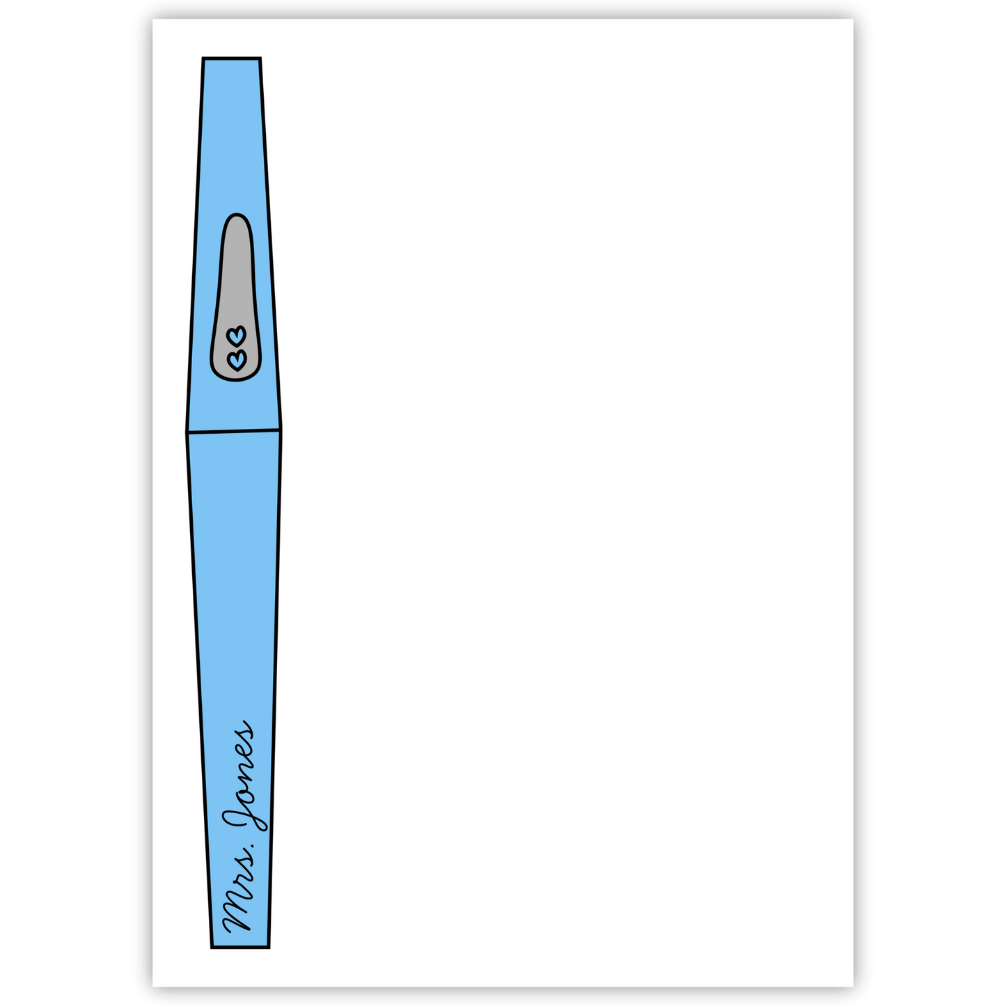 personalized notepad with blue flair pen; ShooFly Paper Co. Auburn, Alabama