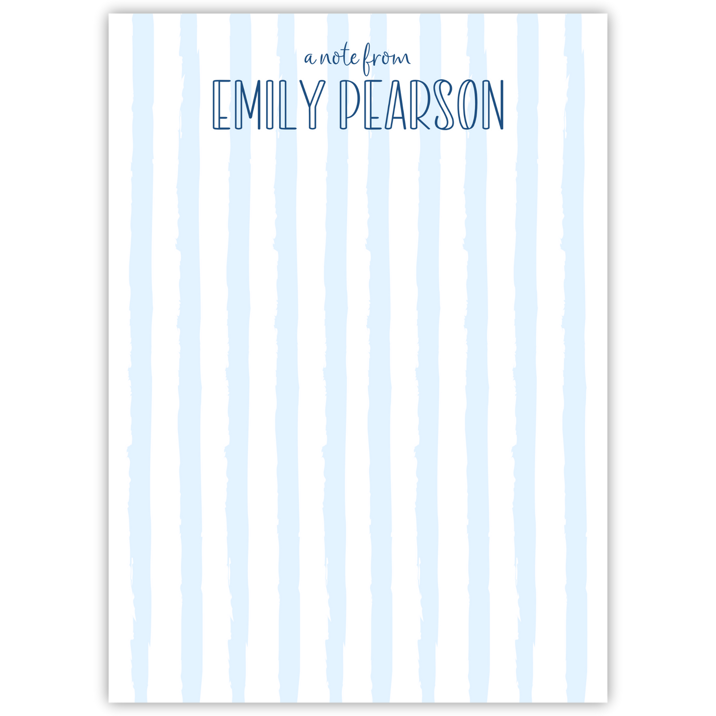 striped notepad with name; ShooFly Paper Co. Auburn, Alabama