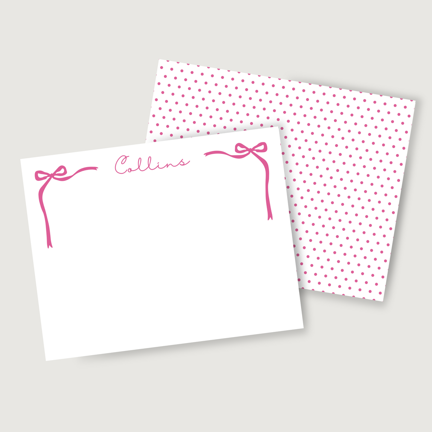 cute stationery for girls, bow notecard set, polka dots, ShooFly Paper Co.
