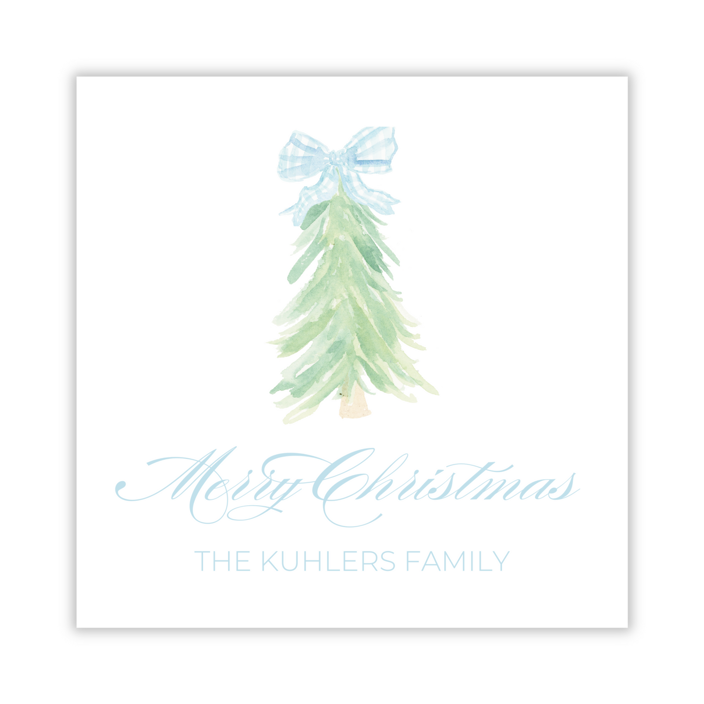 personalized christmas gift tag with watercolor christmas tree with bow topper, ShooFly Paper Co. Auburn, Alabama