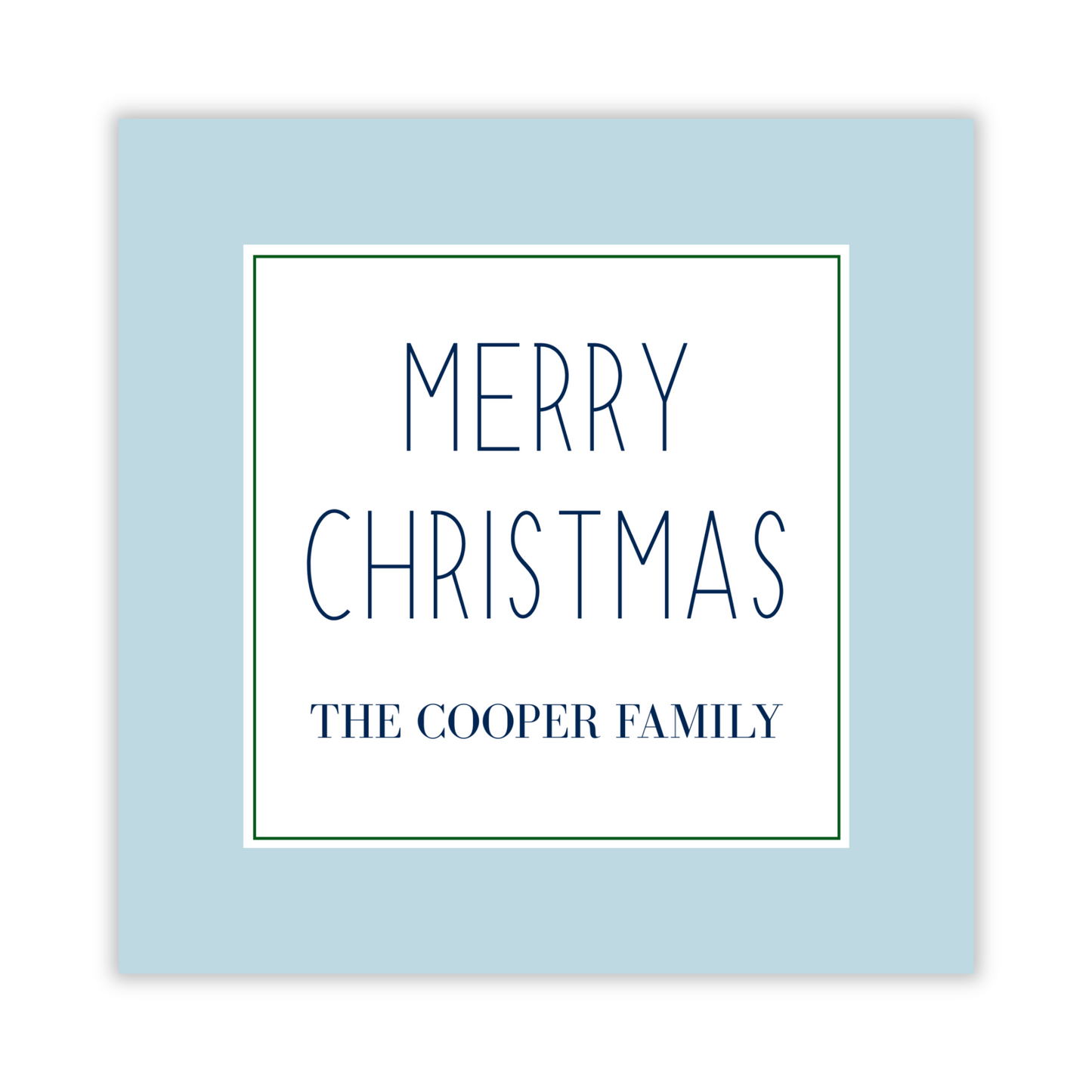 personalized light blue christmas gift tag from the bright baubles collections, ShooFly Paper Co. Auburn, Alabama