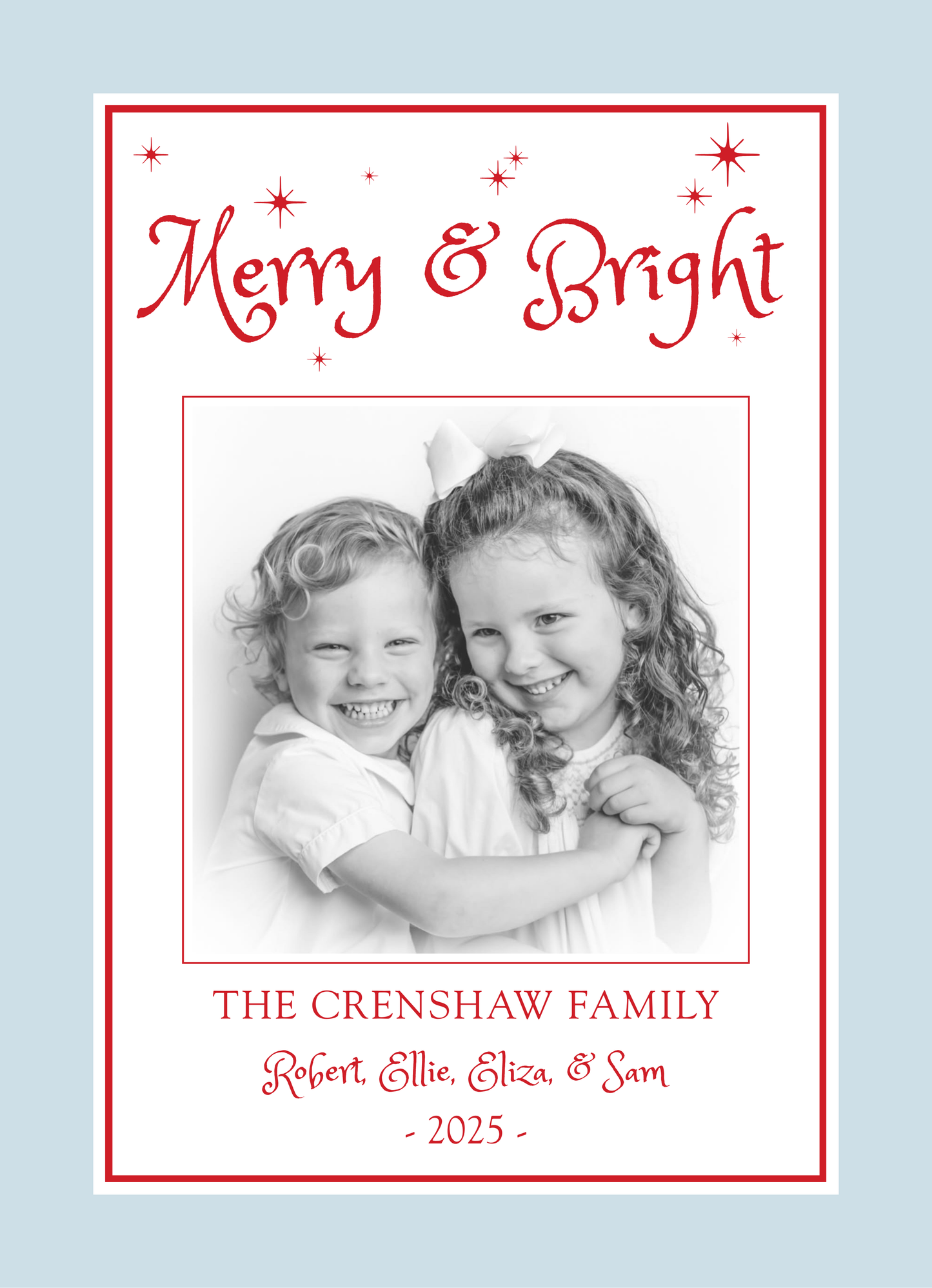 Merry & Bright Christmas Card - Blue/Red