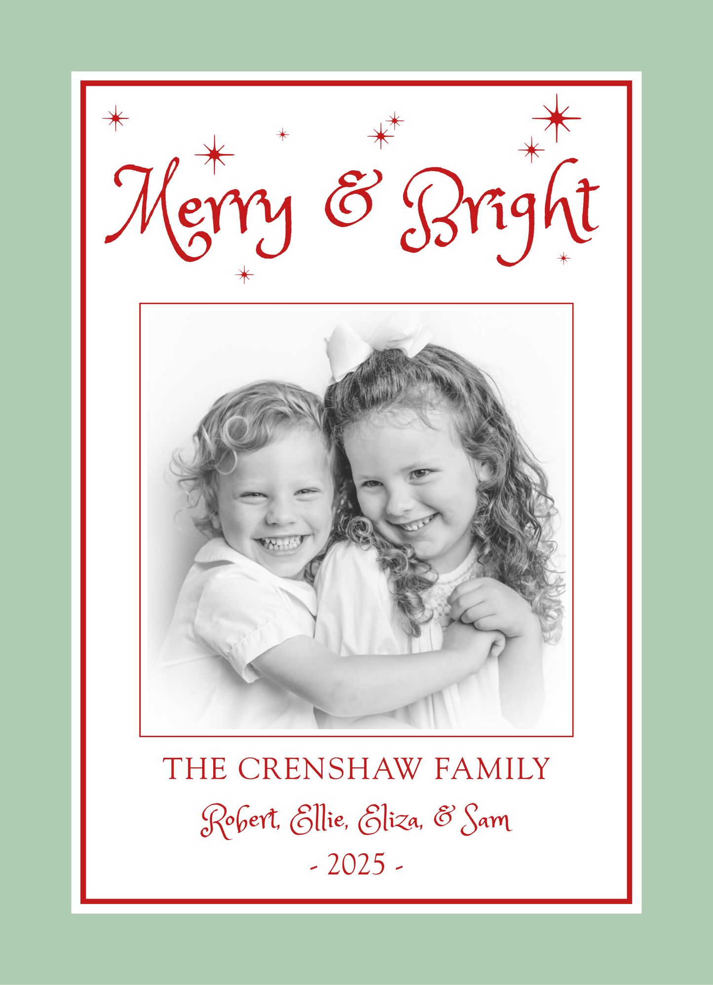 Merry & Bright Christmas Card - Green/Red