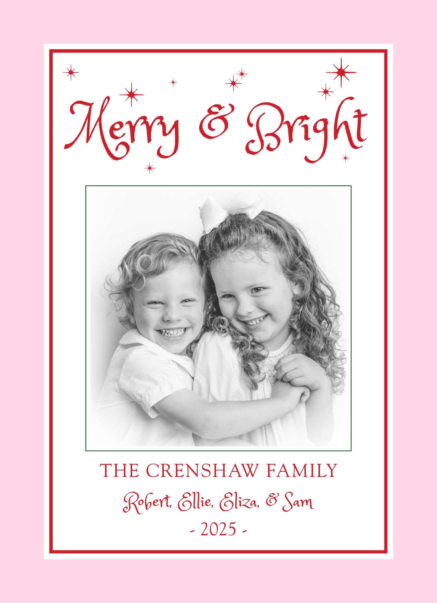Merry & Bright Christmas Card - Pink/Red