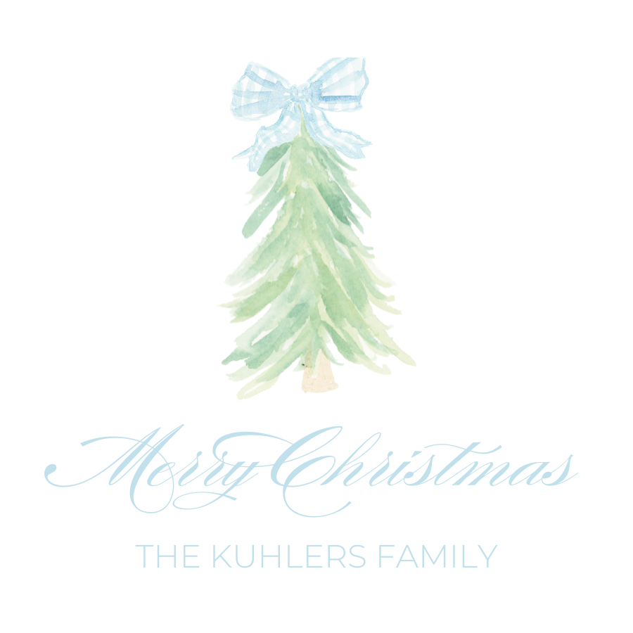 Bow Tree Christmas Gift Tag - Blue