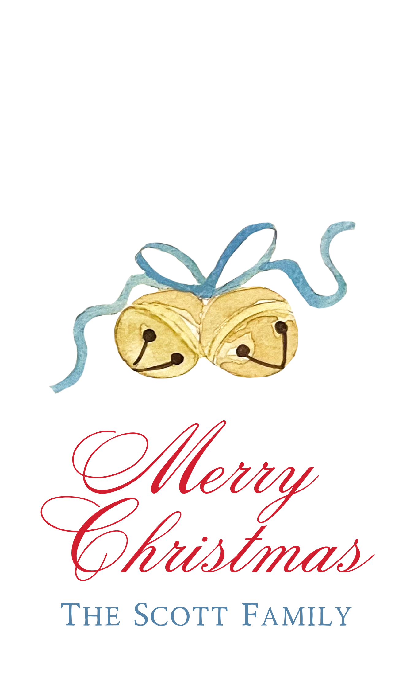 christmas gift tag with watercolor bells, ShooFly Paper Co. Auburn, Alabama
