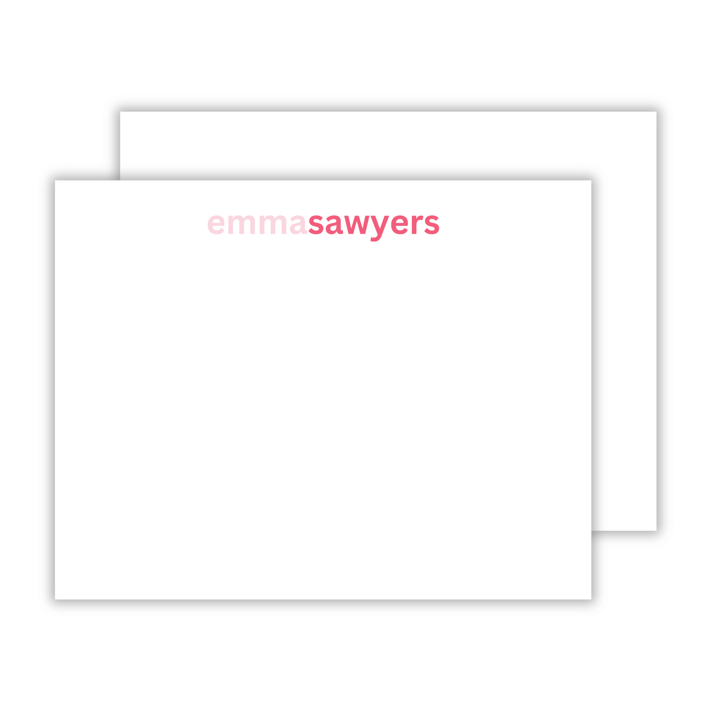 personalized notecard set with color block name in light pink and dark pink, ShooFly Paper Co. Auburn, Alabama