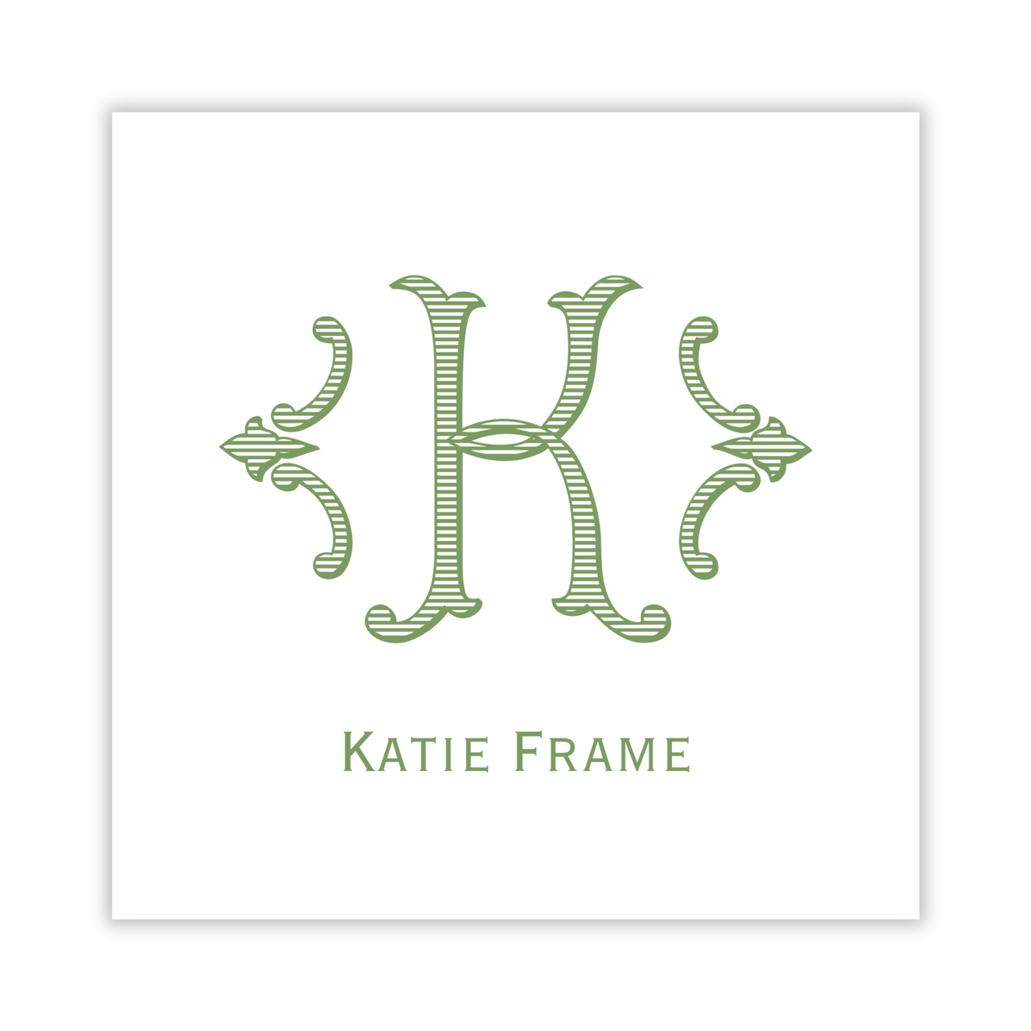 personalized gift tag with elegant romanesque initial and name, ShooFly Paper Co. Auburn, Alabama