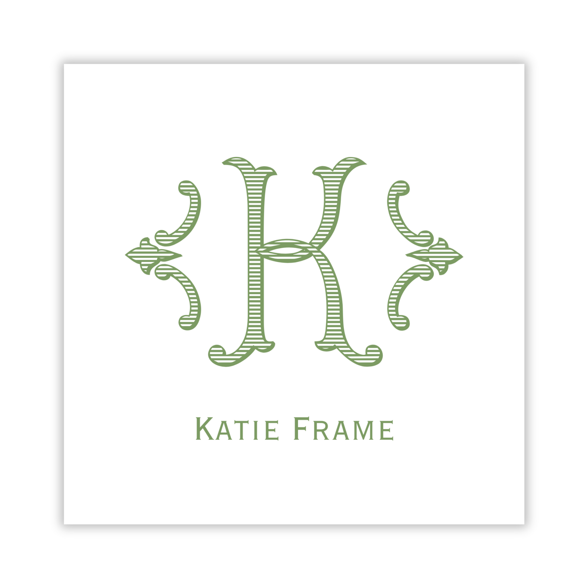 personalized gift tag with elegant romanesque initial and name, ShooFly Paper Co. Auburn, Alabama