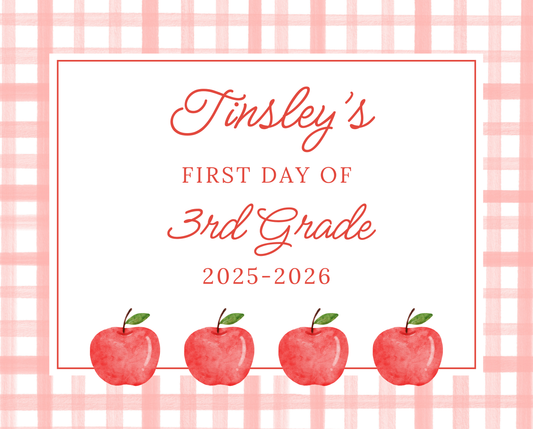 personalized sign for first day of school, ShooFly Paper Co. Auburn, Alabama