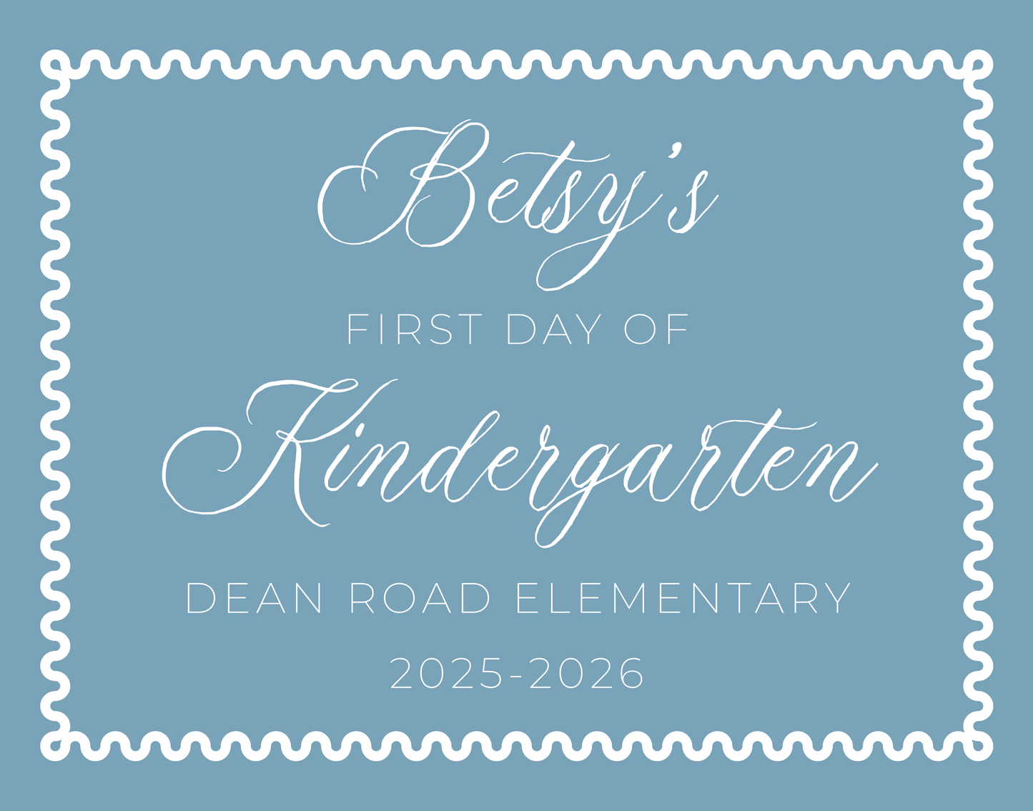 personalized blue sign for first day of school, ShooFly Paper Co. Auburn, Alabama