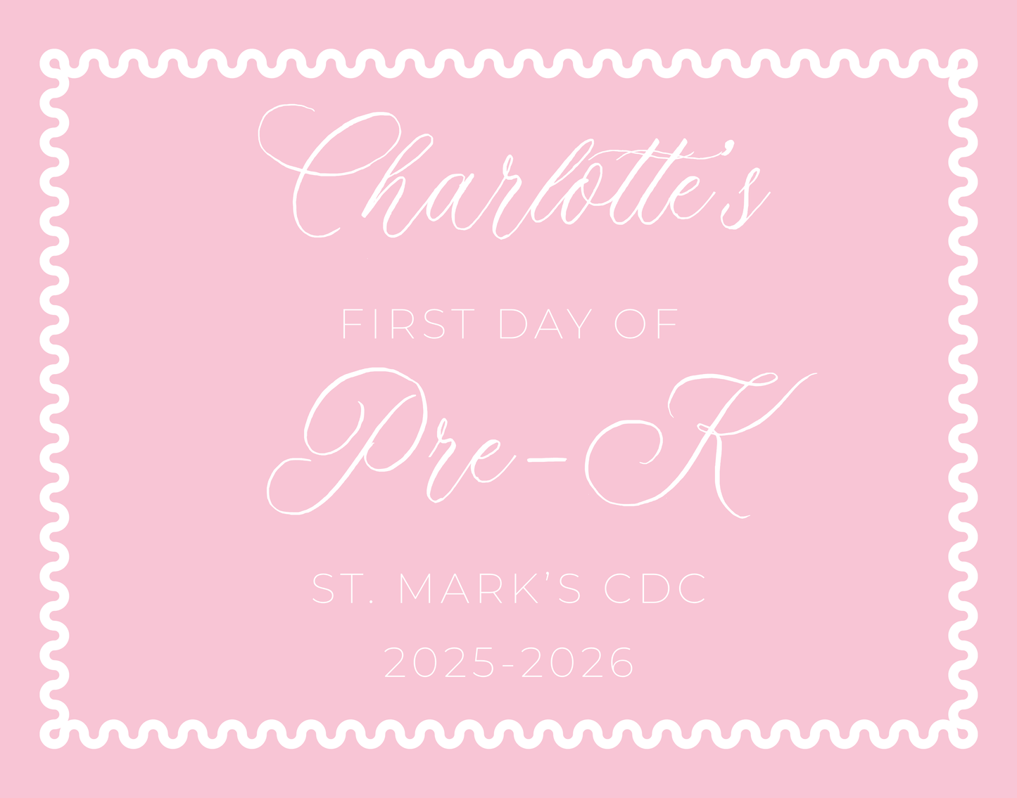 personalized pink sign for first day of school, ShooFly Paper Co. Auburn, Alabama