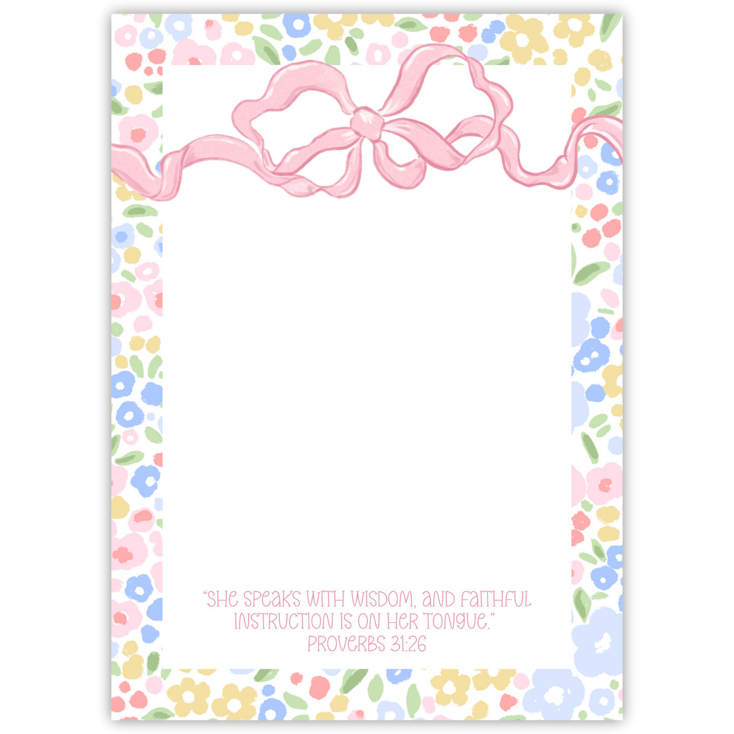 notepad with floral border & pink bow; ShooFly Paper Co. Auburn, Alabama