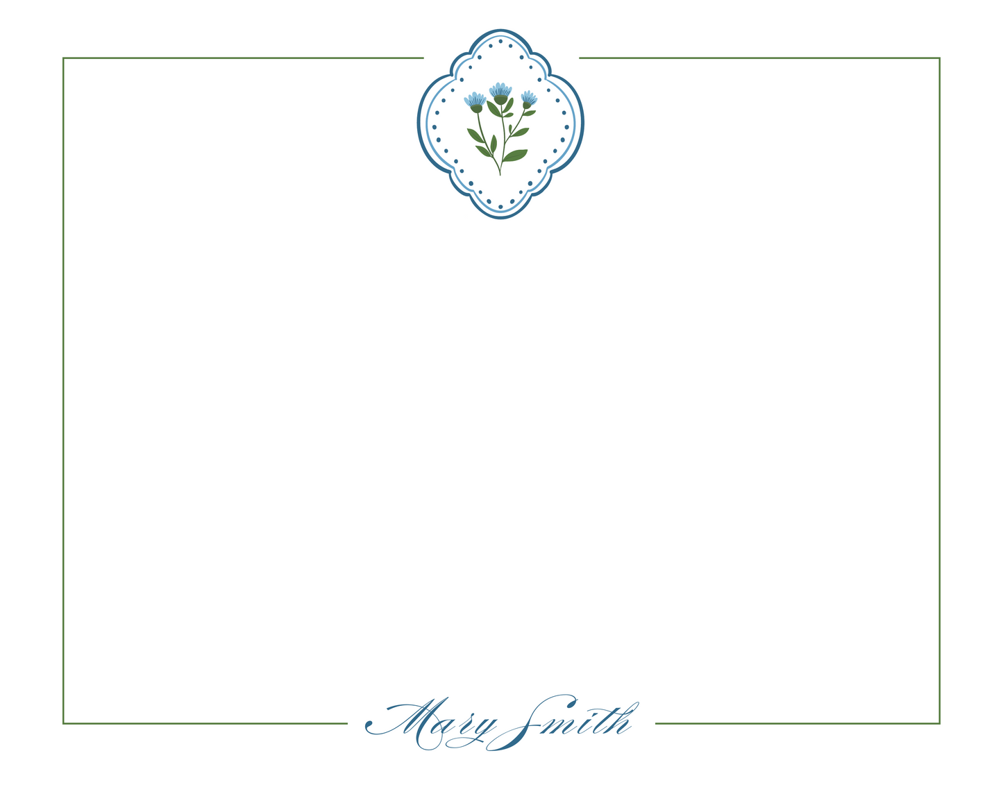Personalized Floral Stationery, blue & green ShooFly Paper Co.