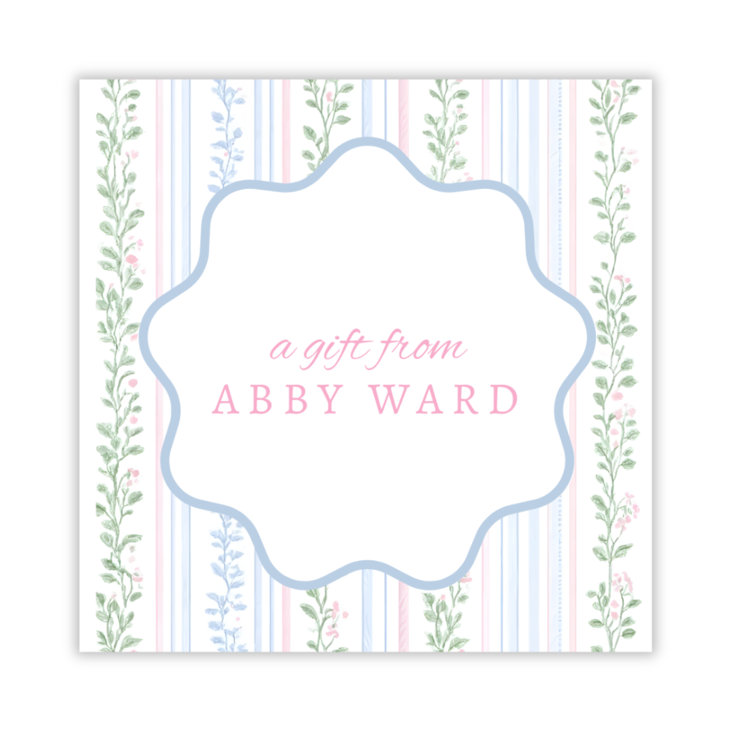 personalized gift tag with floral stripe background, ShooFly Paper Co. Auburn, Alabama