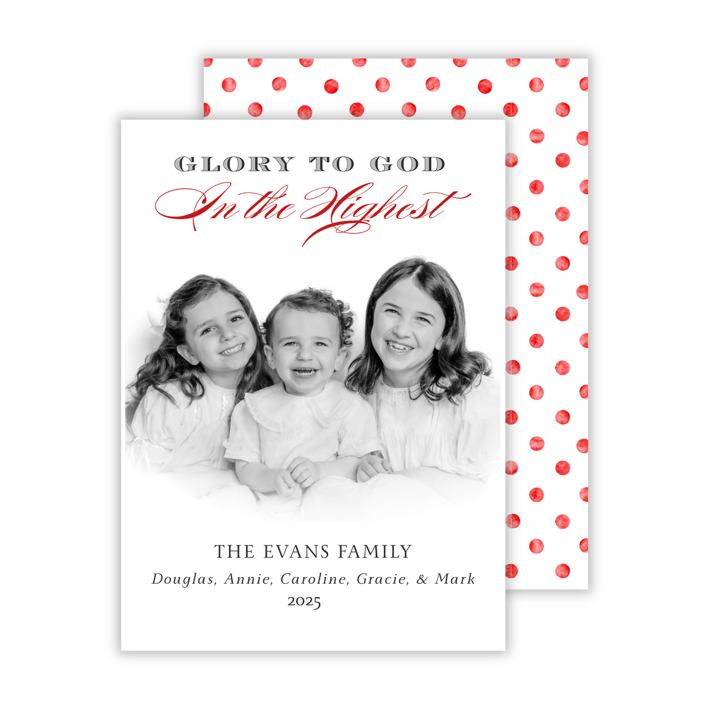 red and black christmas card with heirloom photo, ShooFly Paper Co. Auburn, Alabama