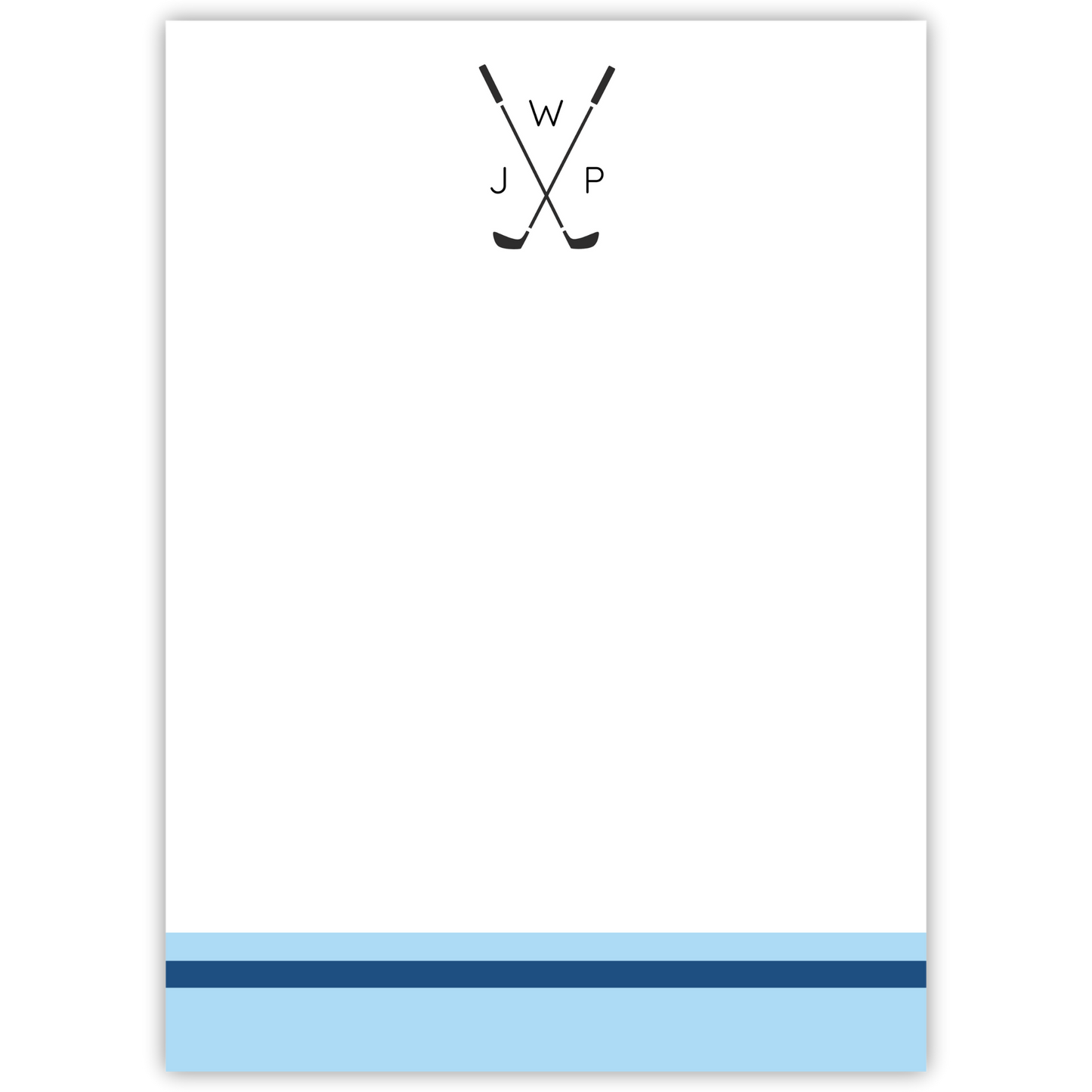 personalized notepad with golf clubs and monogram, ShooFly Paper Co. Auburn, Alabama