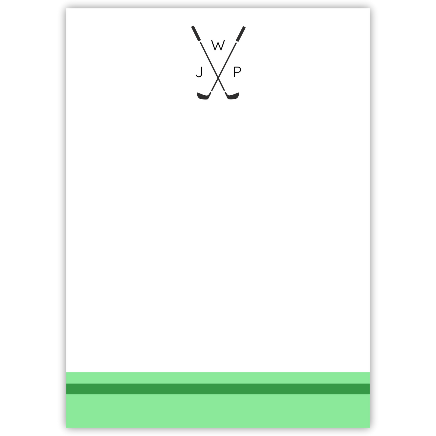 personalized notepad with golf clubs and monogram, ShooFly Paper Co. Auburn, Alabama