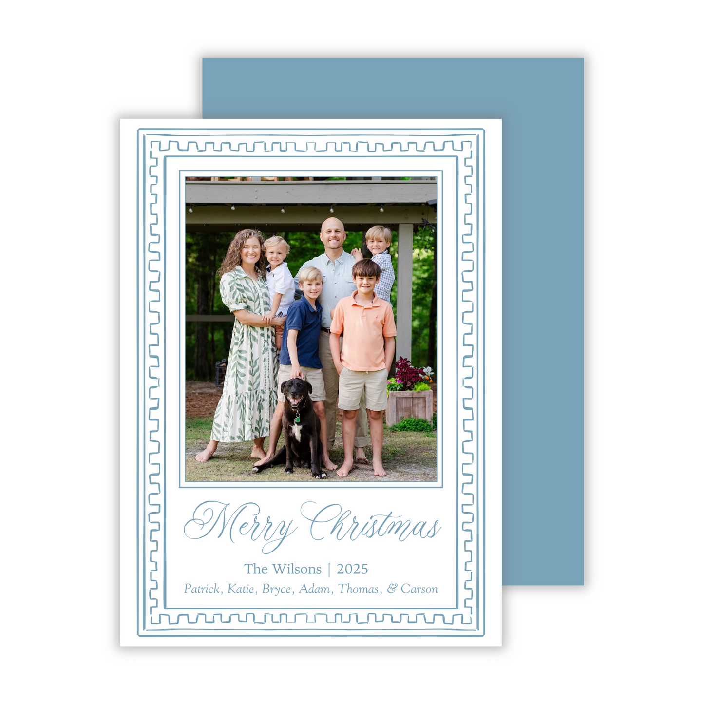 minimalist photo christmas card with greek key border, ShooFly Paper Co. Auburn, Alabama