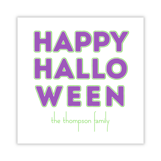 square gift tag with happy halloween block font, ShooFly Paper Co. Auburn, Alabama