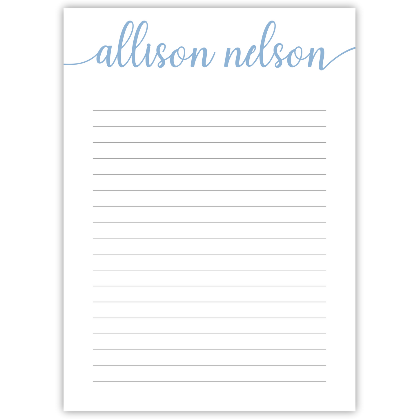 lined notepad with cursive name; ShooFly Paper Co. Auburn, Alabama