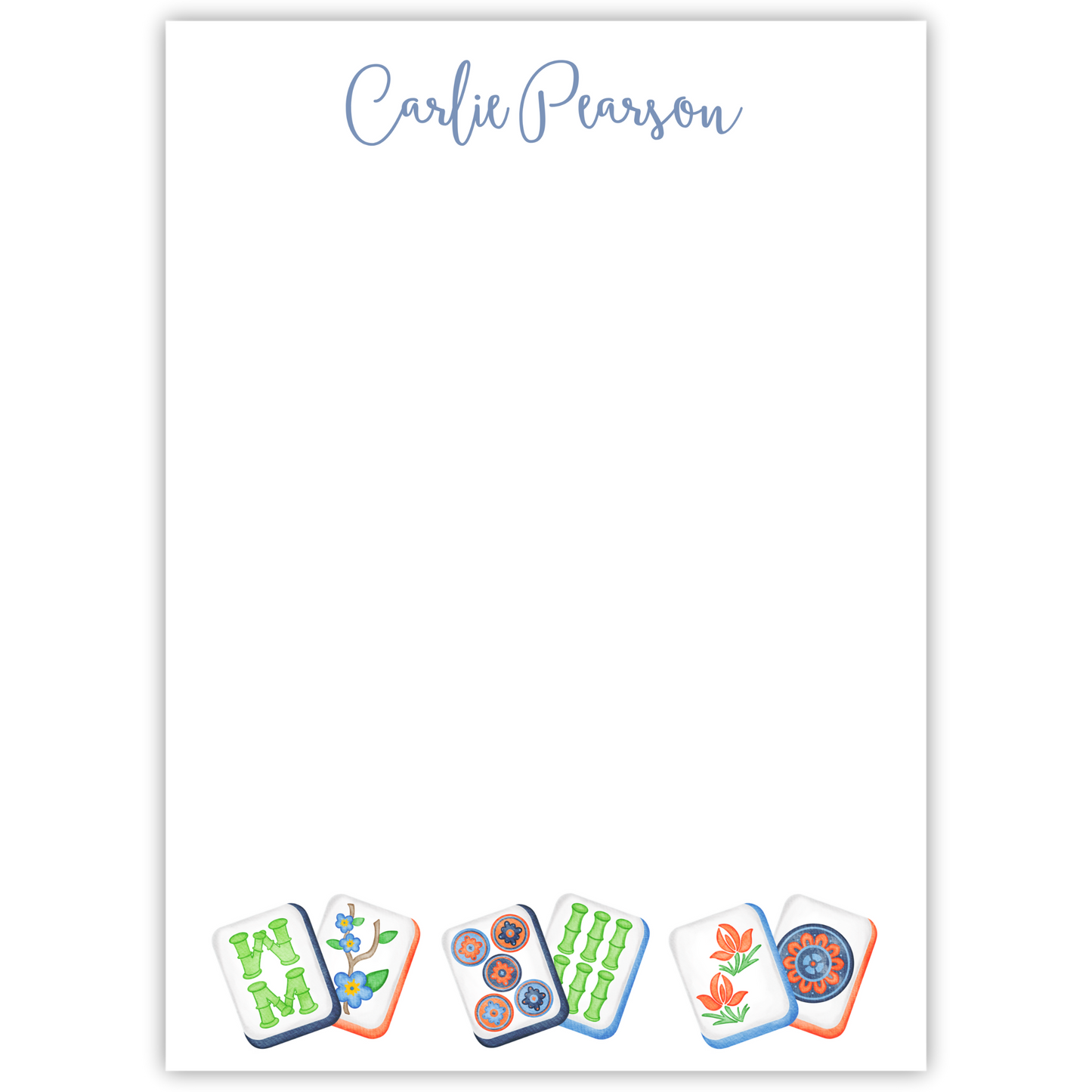 personalized notepad with mahjong tiles, ShooFly Paper Co. Auburn, Alabama
