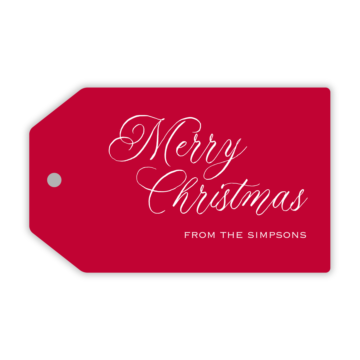 red hanging gift tag with merry christmas, ShooFly Paper Co. Auburn, Alabama
