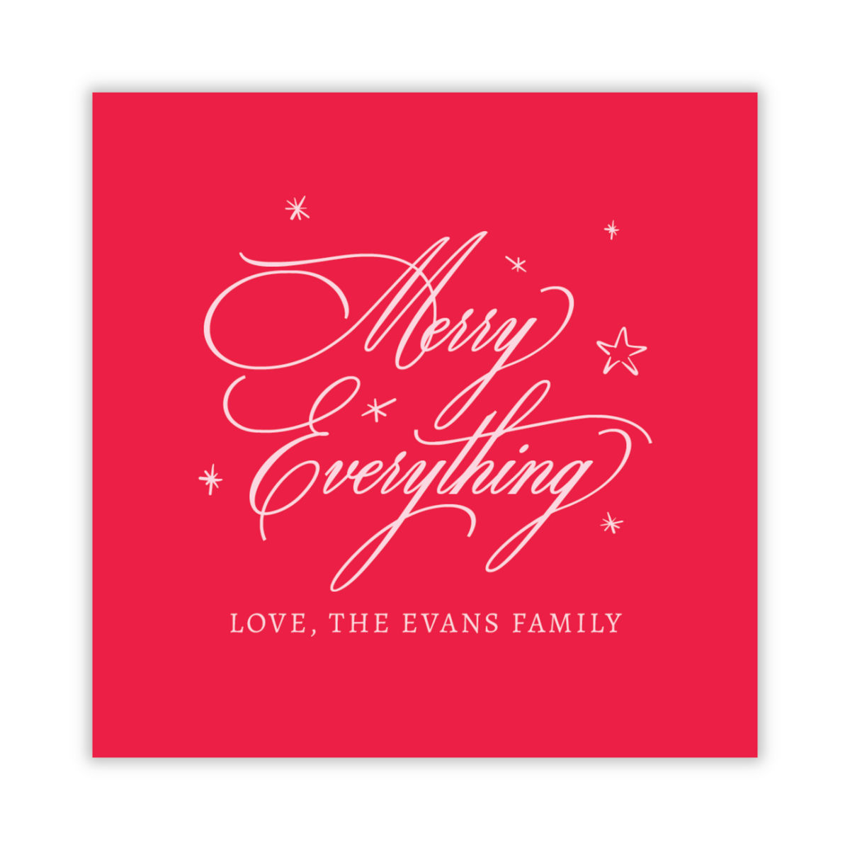 personalized red Christmas gift tag with merry everything greeting, ShooFly Paper Co. Auburn, Alabama