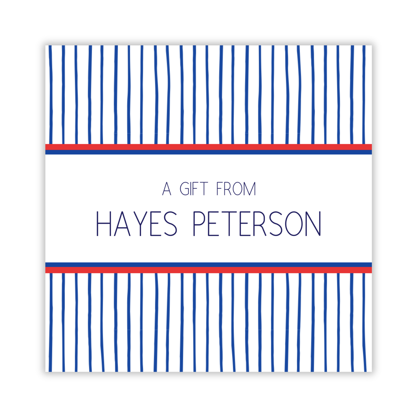 striped gift tag for kids with nautical color scheme, ShooFly Paper Co. Auburn, Alabama