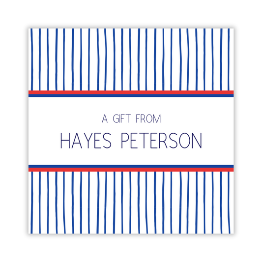 striped gift tag for kids with nautical color scheme, ShooFly Paper Co. Auburn, Alabama