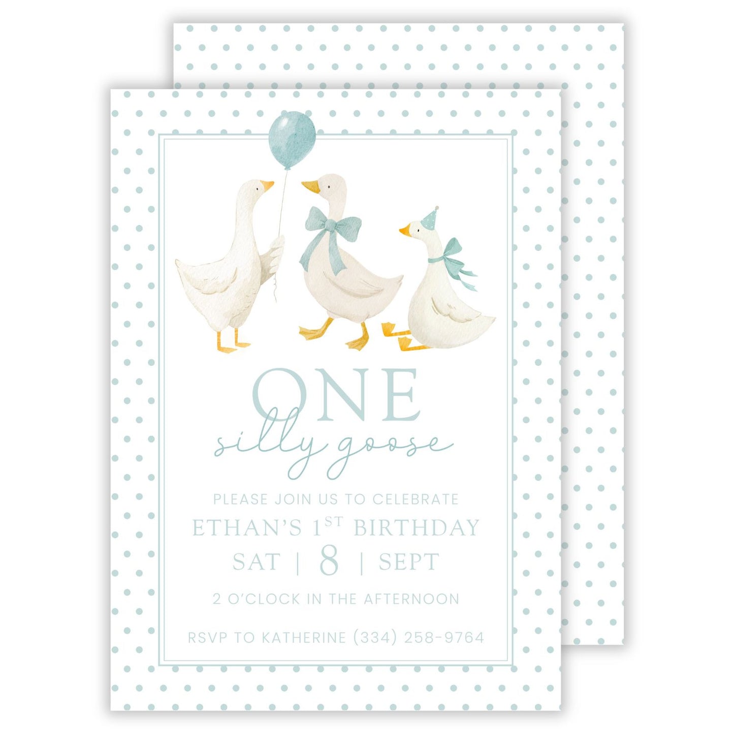 baby's first birthday, one silly goose birthday party invitation, ShooFly Paper Co. Auburn, Alabama