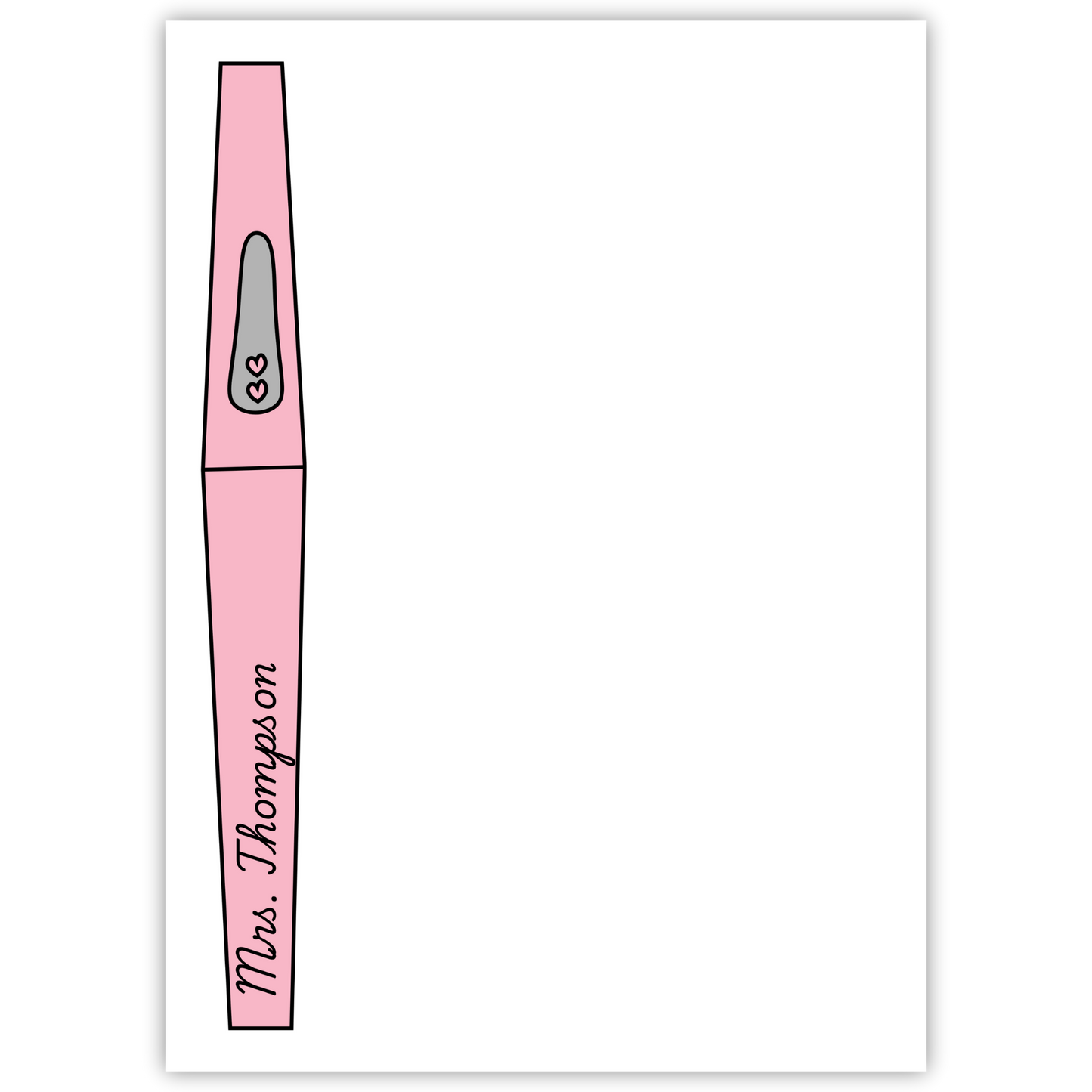 personalized notepad with pink flair pen; ShooFly Paper Co. Auburn, Alabama