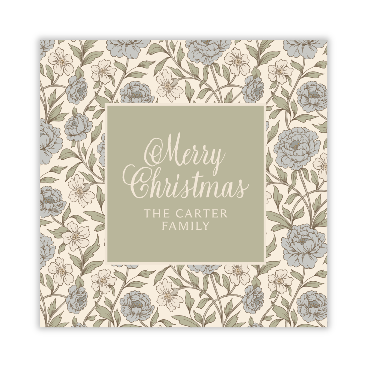 personalized Christmas gift tag with neutral floral pattern, ShooFly Paper Co. Auburn, Alabama