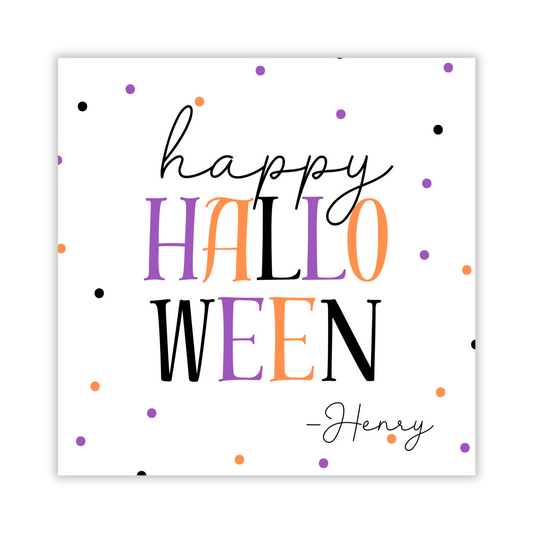 festive halloween gift tag with polka dots; ShooFly Paper Co. Auburn, Alabama