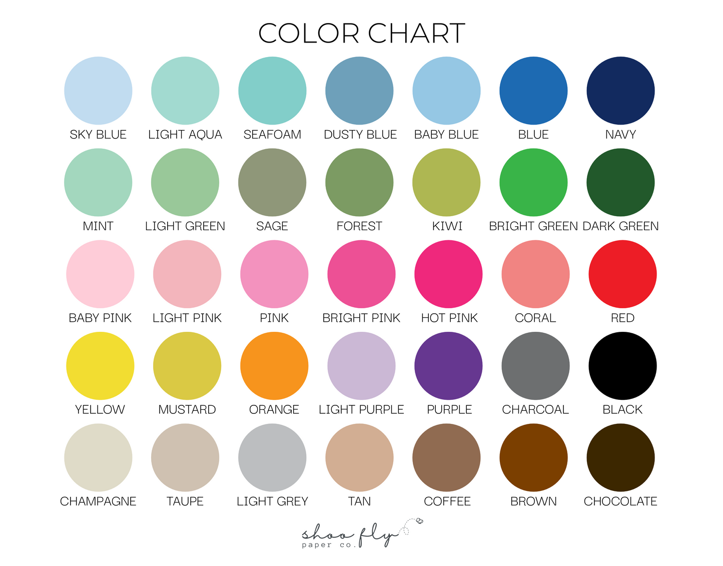 color chart for ShooFly Paper Co Auburn, AL