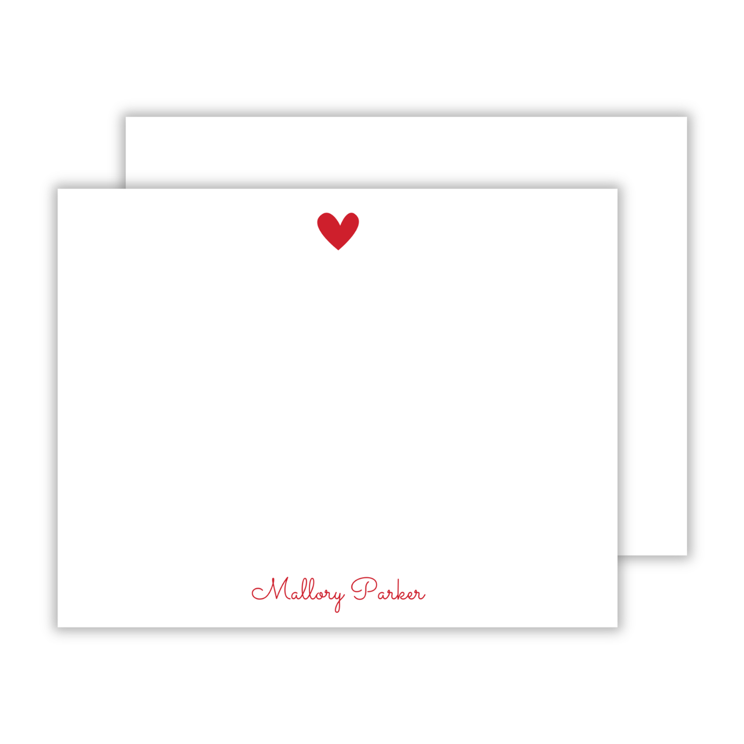personalized stationery set with simple red heart and cursive font name, ShooFly Paper Co. Auburn, Alabama