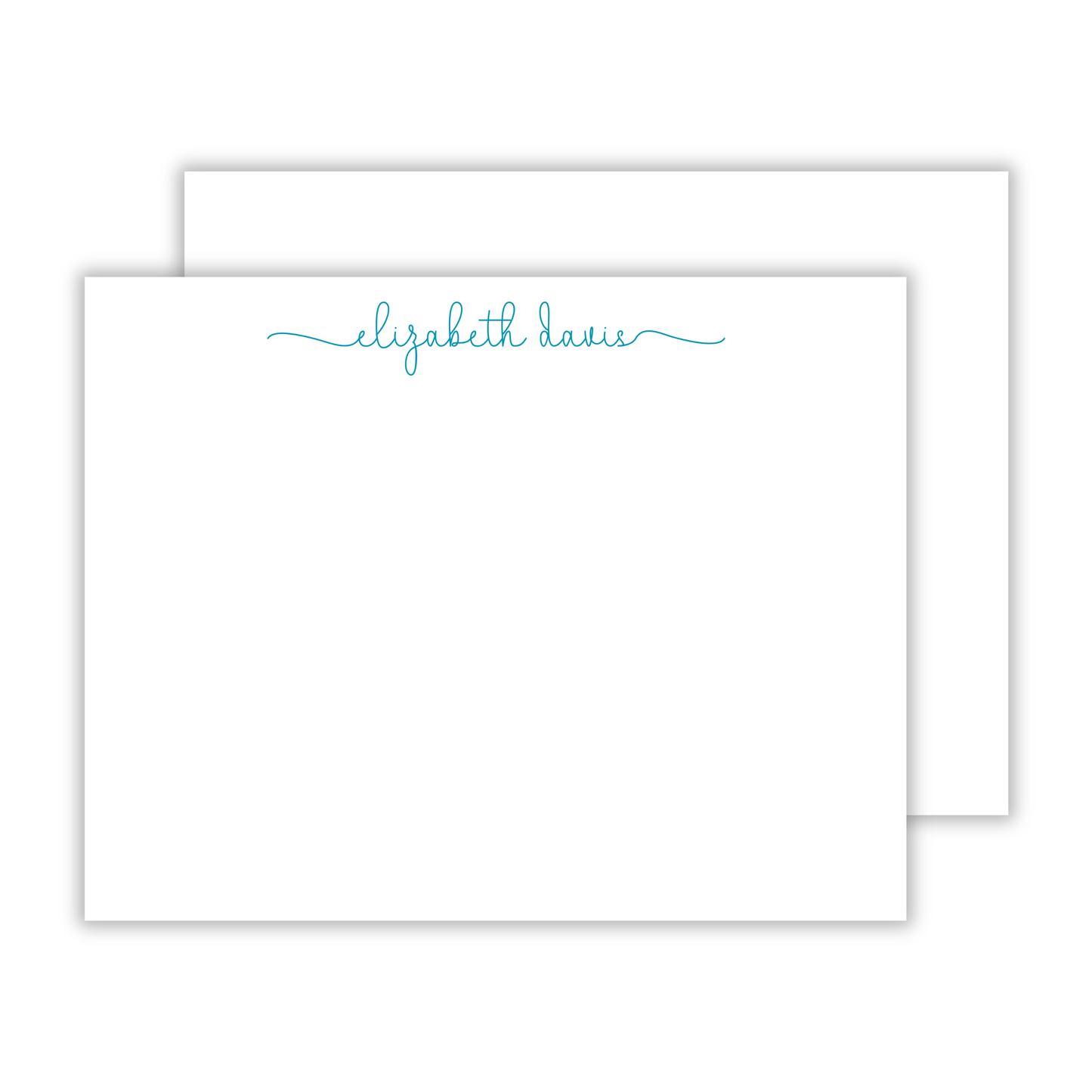 personalized notecard set with simple script name in teal, ShooFly Paper Co. Auburn, Alabama