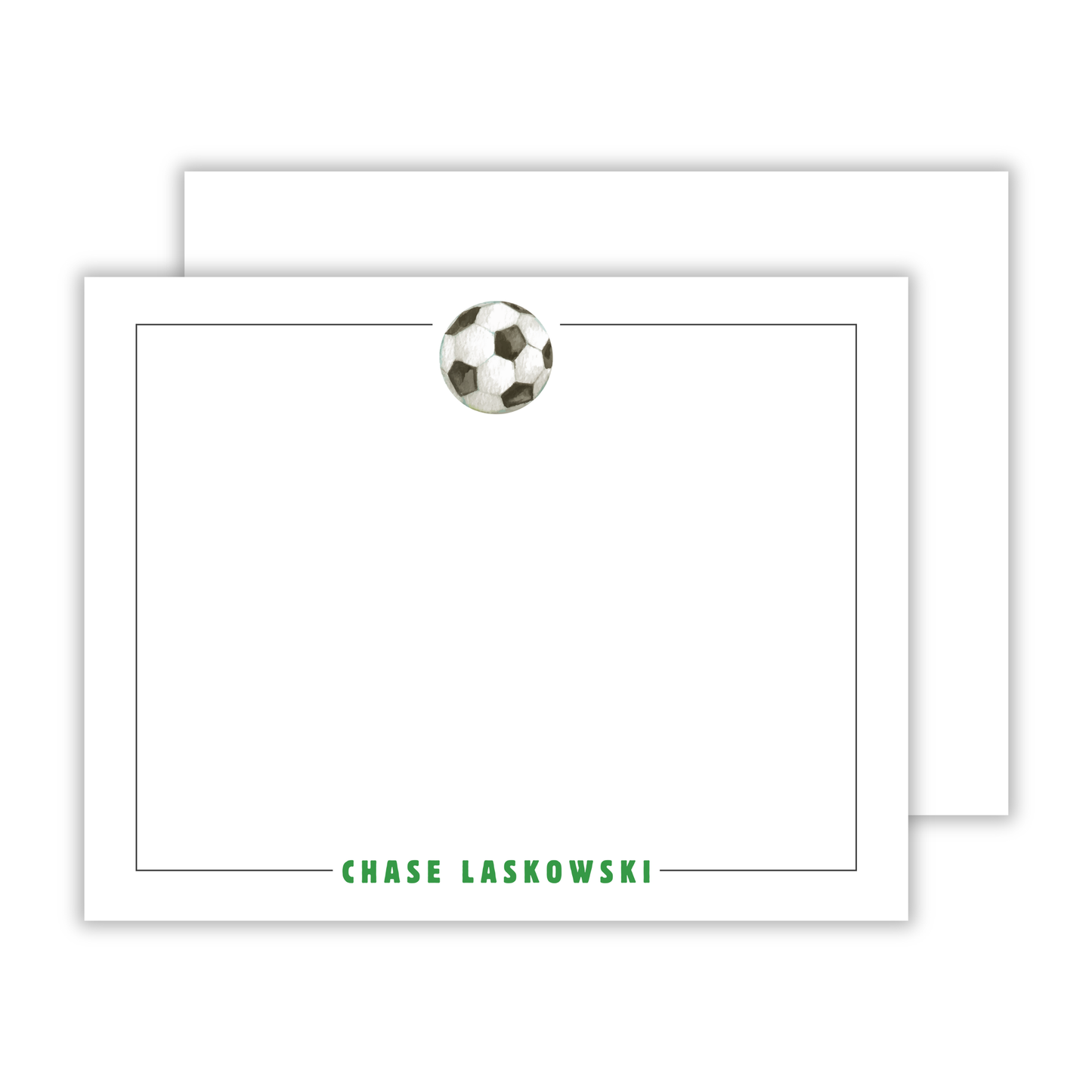 personalized notecard set with soccer ball, ShooFly Paper Co. Auburn, Alabama